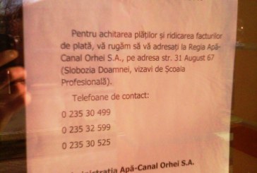 Regia Apă-Canal Orhei s-a ÎNDEPĂRTAT de consumatori