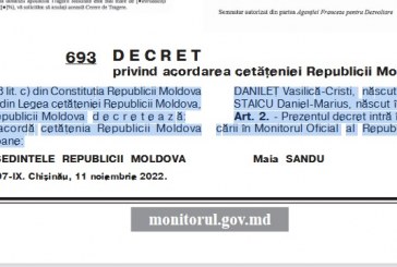 Fostul judecător român Cristi Danileț și  un fost șef al Oficiului Național de Prevenirea și Combaterea Spălării Banilor din România au primit cetățenia Republicii Moldova